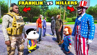 Franklin Fight The MOST WANTED KILLERS In GTA 5  SHINCHAN and CHOP [upl. by Aneerbas]