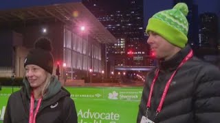 Runners prepare for Shamrock Shuffle in Chicagos Grant Park [upl. by Gottlieb]