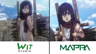 MAPPA vs Wit Studio Animation Comparison of Eren waking up  Attack on Titan Season 4 Part 3 [upl. by Anitsirt67]