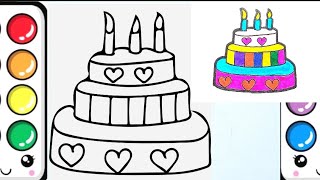 Cute Colorful cake  How to Draw a Cute Cake  Cake Drawing  Easy Drawing with bright colors [upl. by Asilenna]