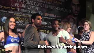 Angulo vs Lara FaceOff Esnews Boxing [upl. by Nonnahc]