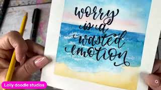 Lettering on Watercolor Art  leftylettering brushlettering calligraphywriting [upl. by Ellenehs327]