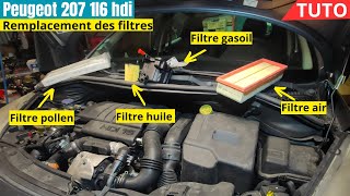 TUTO  PEUGEOT 207 1L6 HDI VIDANGE PLUS REMPLACEMENT DE TOUS LES FILTRES [upl. by Colston899]