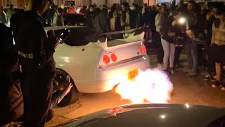 Nissan Skyline R33 Straight Pipe Flames Revs Exhaust Sound [upl. by Tadeas701]