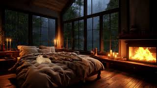 Rainy Day in the Forest Cozy Bedroom with Crackling Fireplace [upl. by Lednahs]