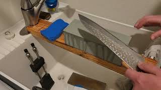 Sharpening Super Blue Tsunehisa Gyuto on King Neo 800 and natural Charnley Forest Stone [upl. by Anauj]