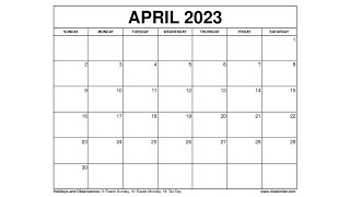 Printable April 2023 Calendar Templates with Holidays  VL Calendar [upl. by Elocin]