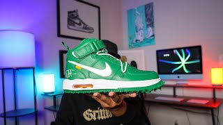 EARLY UNBOXING amp EXCLUSIVE LAUNCH INFO  Nike x Off White Air Force 1 Mid PINE GREEN [upl. by Horner]