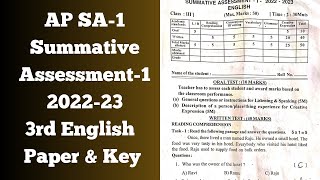 ✍️💯AP SA1 Summative Assessment1 202223 3rd Class English paper amp Key💯✍️ [upl. by Benedick124]