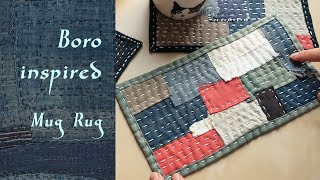 Sashiko Boroinspired Quilt Mug Rug Made with Fabric Scraps [upl. by Latini550]