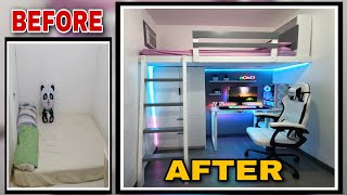 5 SQM ROOM TRANSFORMATION with LOFT BED GAMING SET UP  Full Episode Room Make Over Minimalist Room [upl. by Sieracki]