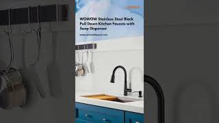 WOWOW Stainless Steel Black Pull Down Kitchen Faucet with Soap Dispenser  Modern Kitchen Essentials [upl. by Anasus]