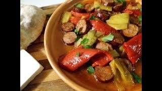 MEMORIES OF MACEDONIA  KOLBASI SO PIPERKI Kielbasa Sausage with Peppers [upl. by Naimerej]