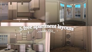 ♡ 5 FREE APARTMENT LAYOUTS SPEEDBUILD ♡  under 100k  roblox bloxburg [upl. by Iccir]