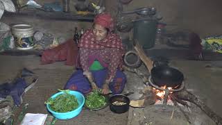 Nepali village lifestyle  Cooking technology of green vegetables [upl. by Robaina]