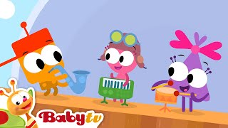 Making Music 🎸​🥁​​🎷 ​Guitar Drums Keyboard and a Saxophone  Videos for Kids BabyTV [upl. by Gideon]