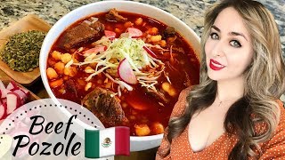 Pozole Rojo de Res  Mexican Beef Pozole Recipe [upl. by Etnaihc]