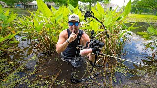 Bowfishing Subdivision Ponds in Strangers BACKYARDS Boyfriend vs Girlfriend catch amp cook [upl. by Ayeki]