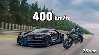 Bugatti Chiron VS Kawasaki Ninja H2R  Fastest Car In The World  0400 kmh [upl. by Aneelehs]