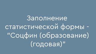 Заполнение статистической формы  quotСоцфин образованиегодоваяquot [upl. by Layor]