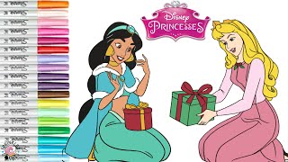 Disney Princess Coloring Book Pages Jasmine Aurora and Tiana Disney Christmas [upl. by Lamar]