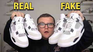 GREAT FAKES AIR JORDAN 4 MILITARY BLACK REAL VS FAKE [upl. by Dearden]