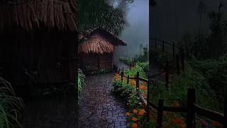 Heavy Rain with Distant Thunder amp Strong Wind over the Thatched Hut all Night Long insomniarelief [upl. by Rehpotsihc]