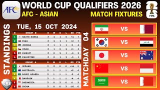 WORLD CUP QUALIFIERS 2026  AFC ASIAN  FIXTURES amp STANDINGS  MATCHDAY 4 [upl. by Sharp]