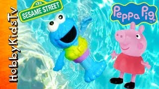 Toy Cookie Monster Swims Sesame Street Swimmers HobbyKidsTV [upl. by Bently]