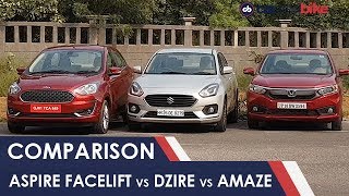 Ford Figo Aspire Facelift vs Maruti Suzuki Dzire vs Honda Amaze Comparison Review  NDTV carandbike [upl. by Judye]