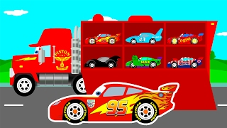 MCQUEEN CARS Transportation in Mack Truck Cartoon for Kids amp Colors for Children Learn Numbers [upl. by Sofie741]