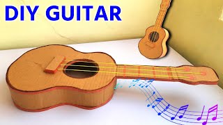 how to make guitar  how to make guitar from cardboard  diy functional rubberband toy making [upl. by Aicelaf413]