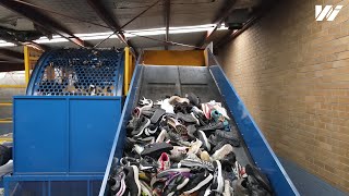 WasteQuip Recycling shredder processing shoes [upl. by Hak]