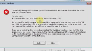 mysql error  The security settings could not be applied to the database [upl. by Paulita]