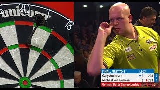 INCREDIBLE DARTS Michael van Gerwen v Gary Anderson 2015 German Darts Championship HD [upl. by Lucrece]