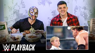 Rey Mysterio and Dominik react to infamous SummerSlam 2005 Ladder Match WWE Playback [upl. by Anhavas]