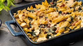 Creamy Chicken Spinach Pasta Bake Recipe [upl. by Camilla]