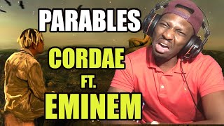 OMG THIS IS BRAIN OVERLOAD CORDAE  PARABLES REMIX FT EMINEM  Reaction Eminem Cordae [upl. by Ardnuek]