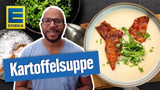 Klassische Kartoffelcremesuppe  Cremiges KartoffelsuppenRezept mit Speck [upl. by Hughes750]