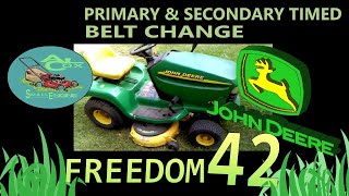 JOHN DEERE LT155  LT166  FREEDOM 42quot  SECONDARY TIMED BELT INSTALL [upl. by Aletse159]