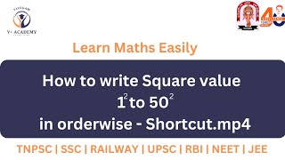 Maths Square Roots  1²  50²  Calculate Easily With Shortcut  Learn Maths Easily Tnpsc Jee Ssc [upl. by Nikral]