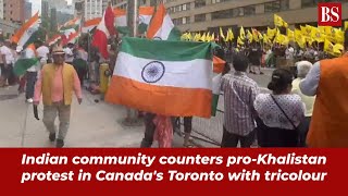 Indian community counters proKhalistan protest in Canadas Toronto by waving tricolour [upl. by Ruberta217]