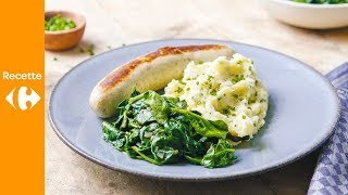 Boudin blanc purée crémeuse et épinards braisés [upl. by Kordula932]