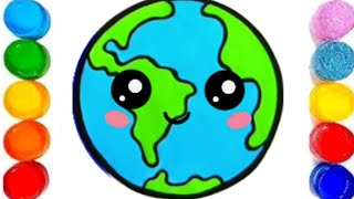 How To Draw Cute Earth 🌎🌎  Cute Earth Drawing Painting amp Colouring for kids  Child Art [upl. by Micki]