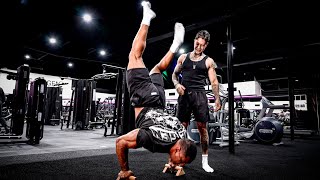 Larry Wheels tries calisthenics with Chris Heria Can powerlifting help with calisthenics [upl. by Lindgren]