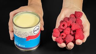 Whisk condensed milk with raspberries Summer hit Delicious nobake dessert [upl. by Yllah825]