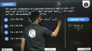 The specific conductance of a saturated solution of AgCl is 340 106ohm1 cm1 at 25 [upl. by Cadal]