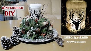 DIY Weihnachtsdeko Winterdeko Adventsgesteck  geeistes Windlicht Elch selber machen DekoideenLand [upl. by Gildea145]