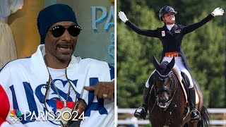 Snoop Dogg grooves along with equestrian dressage routines at the Paris Olympics  NBC Sports [upl. by Kwapong730]