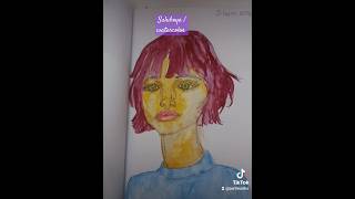 Suluboya portre🎀🤟Watercolor portrait painting art trendingshorts [upl. by Larret]